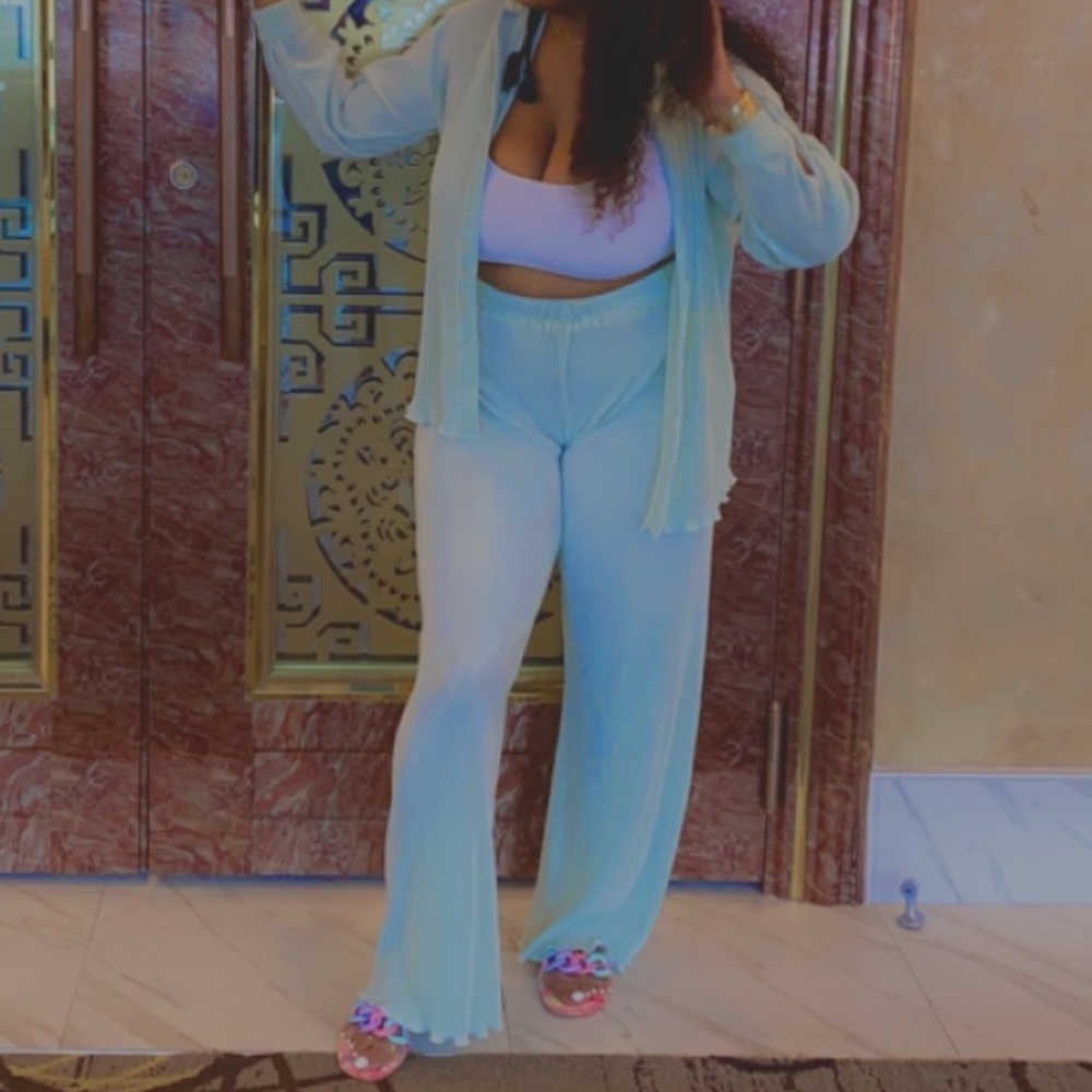 Aqua Satin Two Piece Set